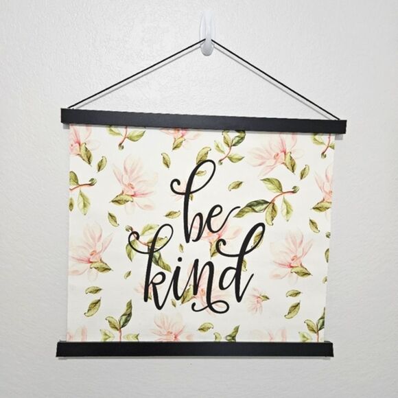 New Be Kind Canvas Hanging Decorative Floral Wood Frame Wall Decor - Picture 1 of 4